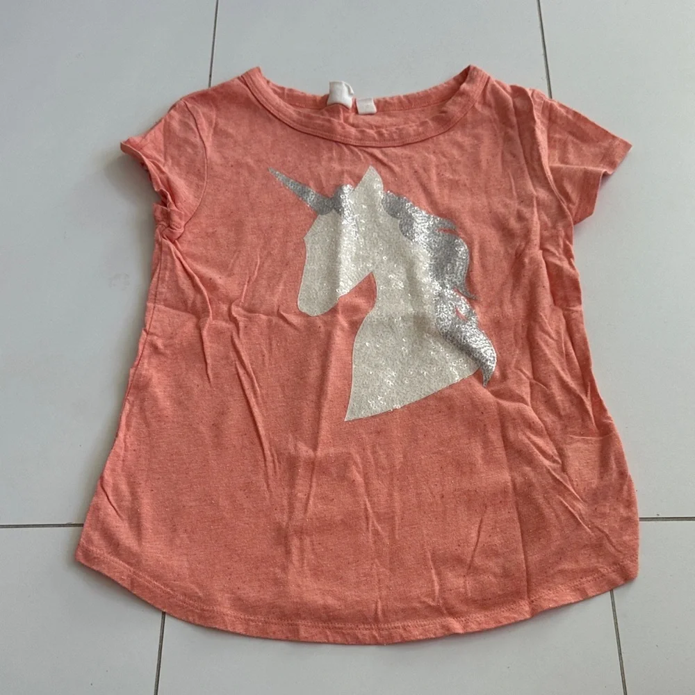 gap sequin Unicorn Graphic Kids T-Shirt - Coral and Silver 10